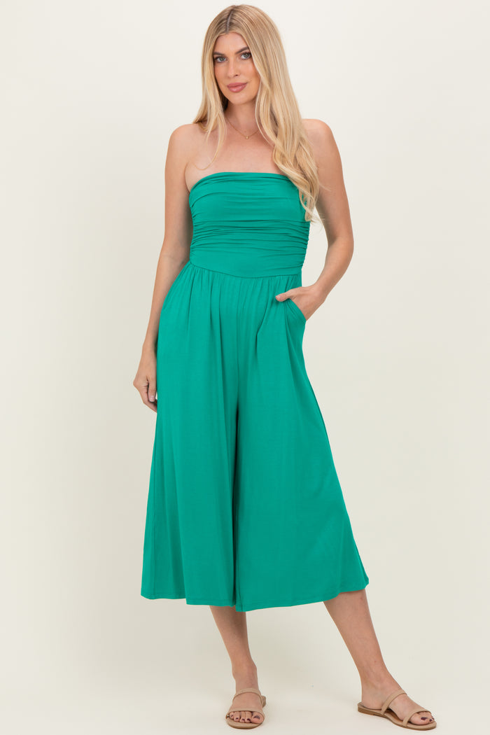 Kelly Green Double Layered Strapless Tube Top Maternity Jumpsuit
