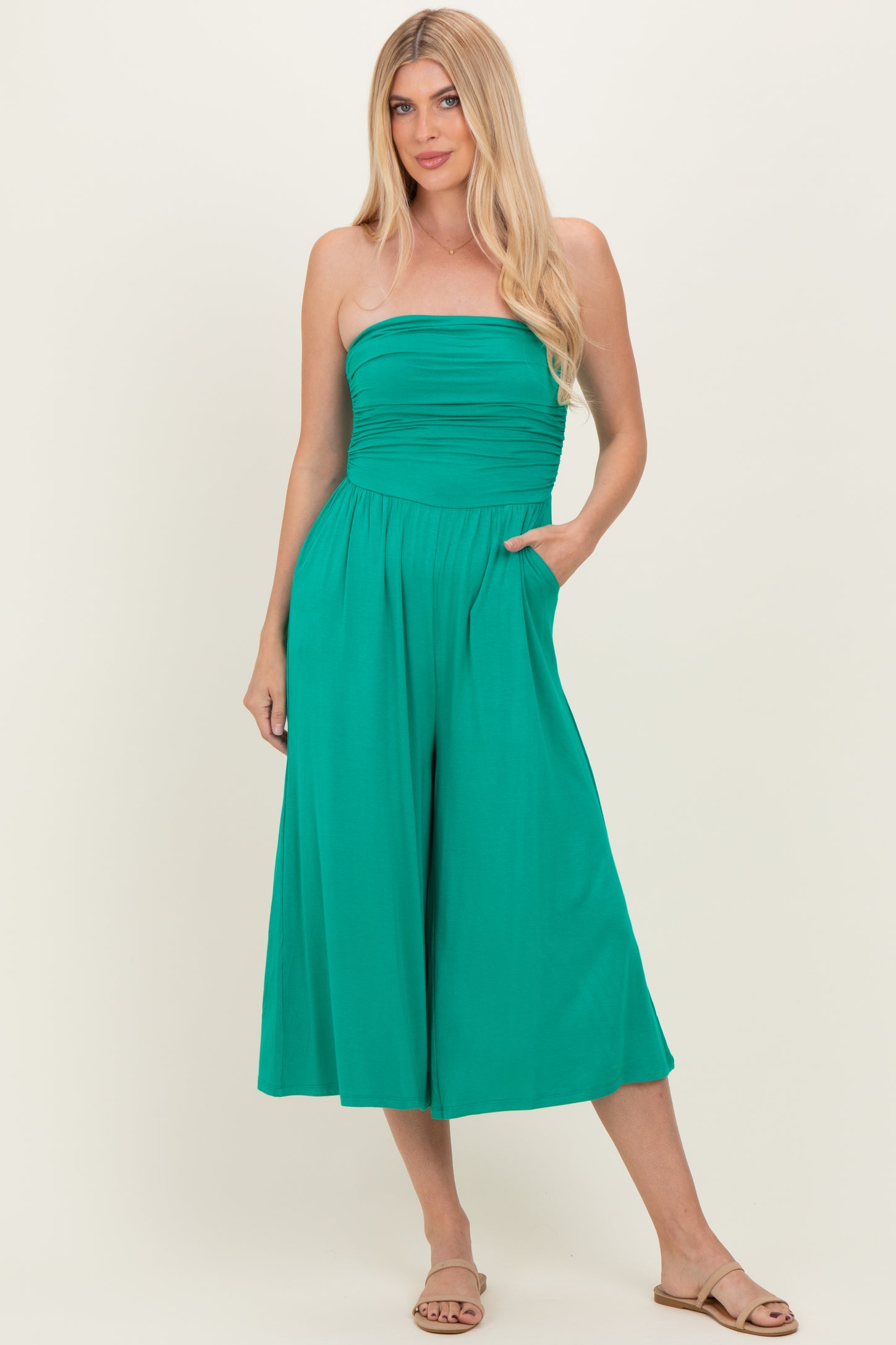 Kelly Green Double Layered Strapless Tube Top Jumpsuit