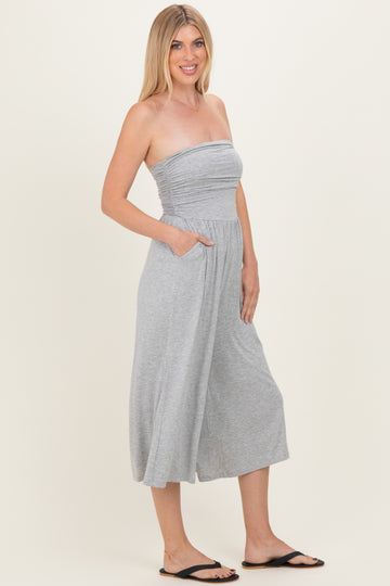Heather Grey Double Layered Strapless Tube Top Jumpsuit