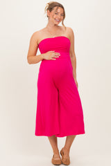 Hot Pink Double Layered Strapless Tube Top Maternity Jumpsuit
