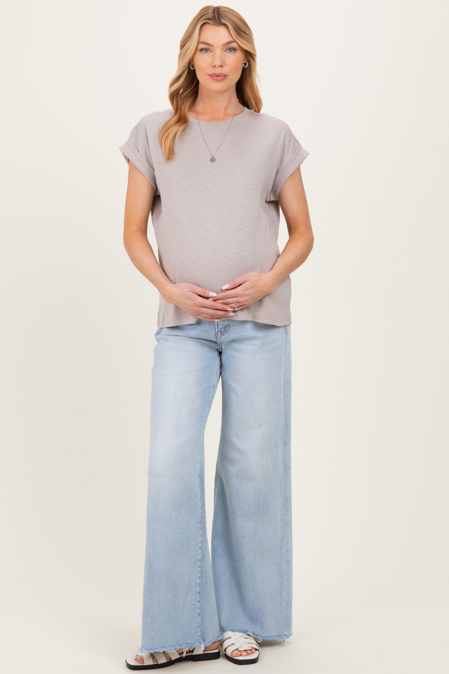 Ash Mocha Rolled Short Sleeve Maternity Tee