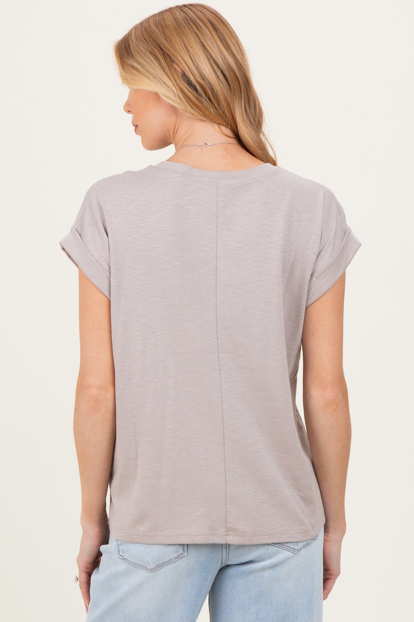 Ash Mocha Rolled Short Sleeve Maternity Tee
