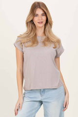 Ash Mocha Rolled Short Sleeve Maternity Tee