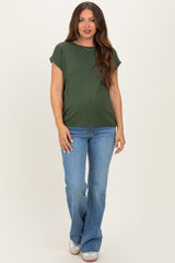 Army Green Rolled Short Sleeve Maternity Tee