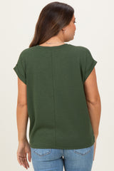 Army Green Rolled Short Sleeve Maternity Tee