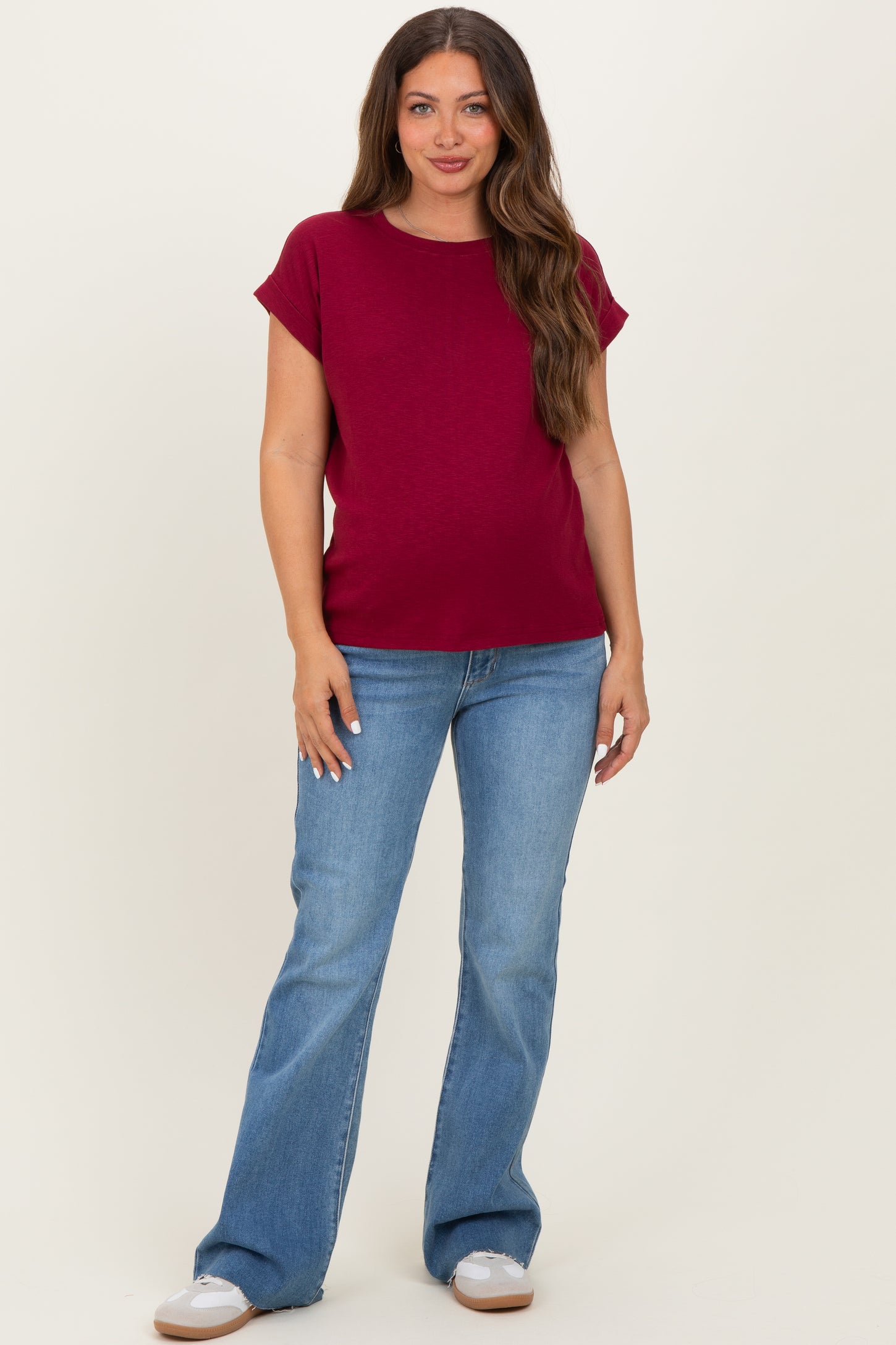Cabernet Rolled Short Sleeve Maternity Tee
