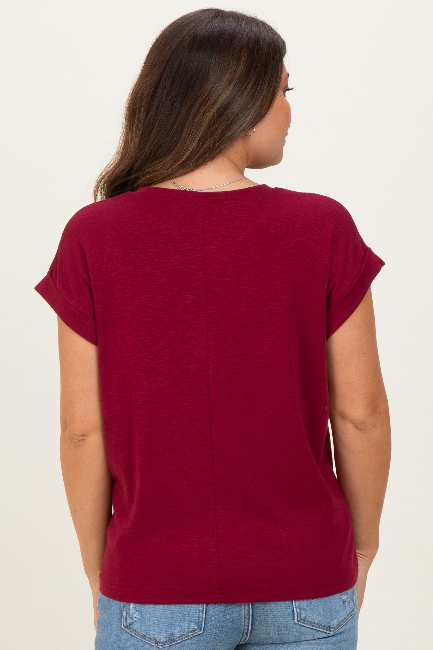 Cabernet Rolled Short Sleeve Maternity Tee