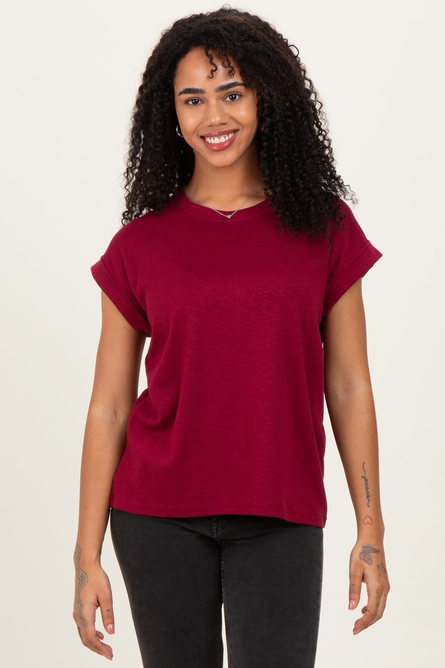 Cabernet Rolled Short Sleeve Maternity Tee