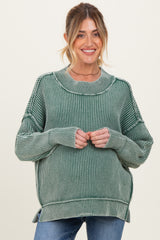 Dark Green Washed Side Slit Oversized Maternity Sweater