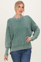 Dark Green Washed Side Slit Oversized Maternity Sweater