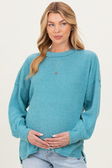 Dusty Teal Brushed Ribbed Knit Maternity Pullover