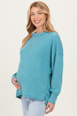 Dusty Teal Brushed Ribbed Knit Maternity Pullover