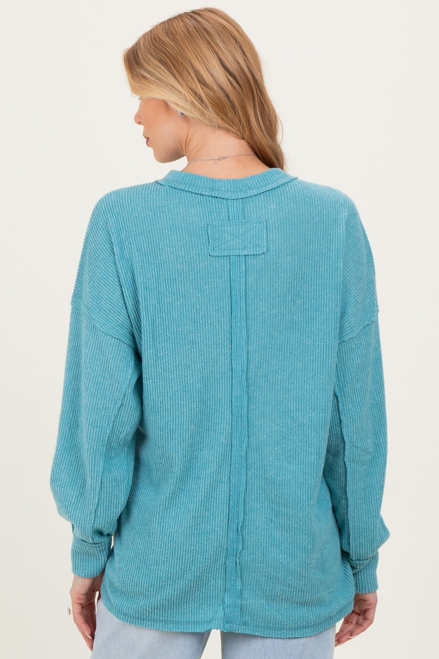 Dusty Teal Brushed Ribbed Knit Maternity Pullover