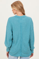 Dusty Teal Brushed Ribbed Knit Maternity Pullover