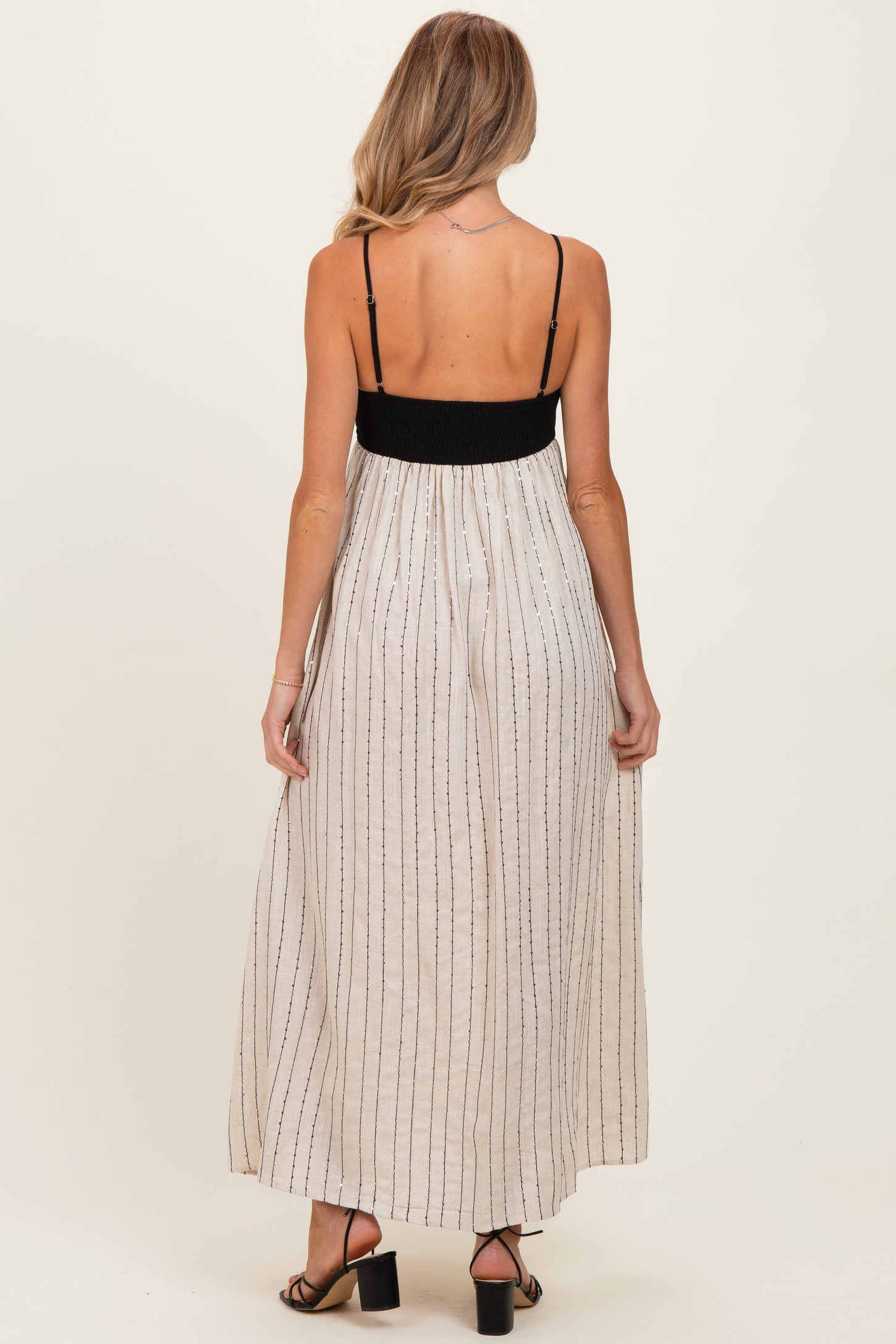 Black White Striped and Colorblock Maternity Maxi Dress Black White Striped and Colorblock Maternity Maxi Dress