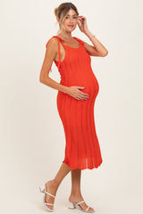 Red Orange Tied Shoulder Strap Maternity Midi Dress