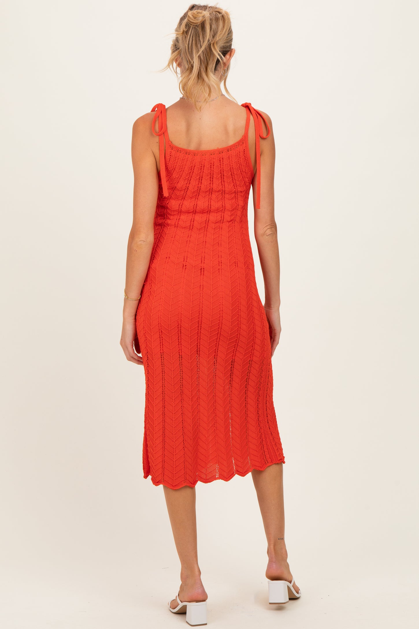Red Orange Tied Shoulder Strap Maternity Midi Dress