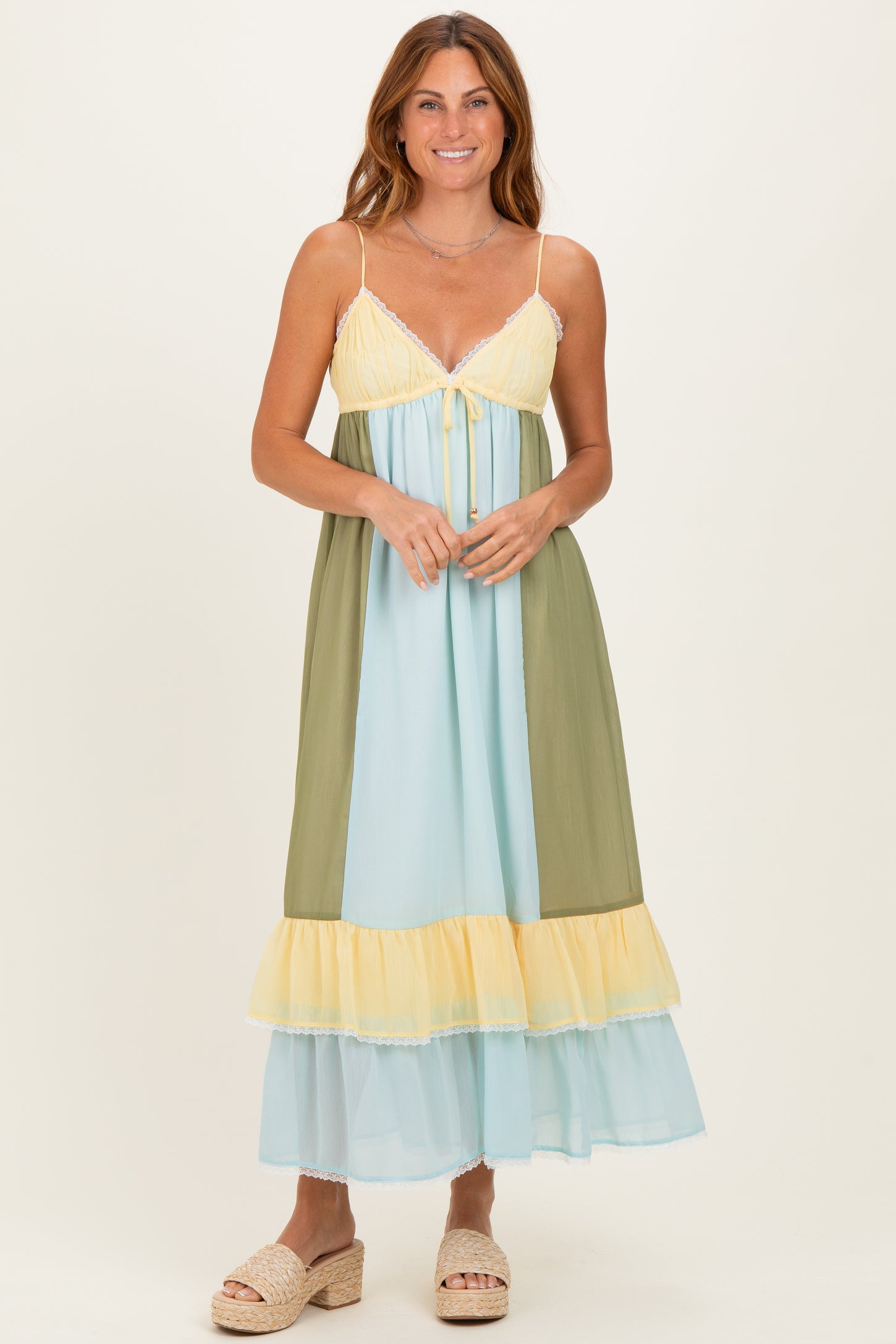 colorblock maxi dress Light Blue Colorblock Tiered Ruffle Maxi Dress