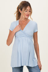 PinkBlush Light Blue Draped Front Maternity Nursing Top