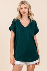 Forest Green V-Neck Pocket Short Sleeve Maternity Shirt