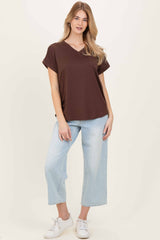 Brown V-Neck Pocket Short Sleeve Shirt