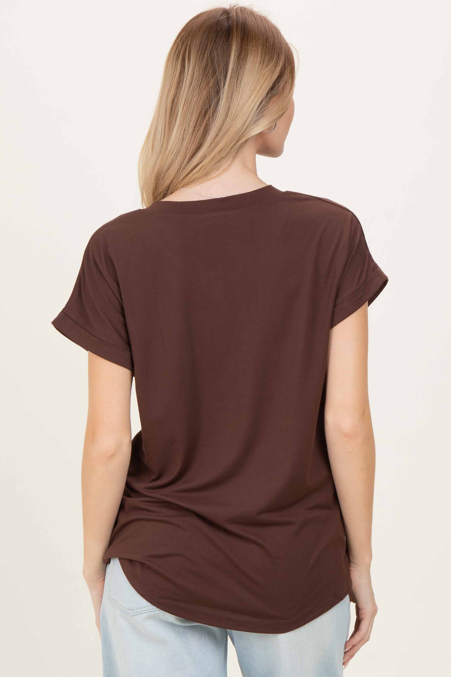 Brown V-Neck Pocket Short Sleeve Shirt