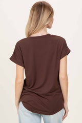 Brown V-Neck Pocket Short Sleeve Shirt