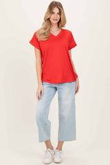 Red V-Neck Pocket Short Sleeve Shirt