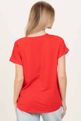 Red V-Neck Pocket Short Sleeve Shirt