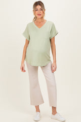 Mint V-Neck Pocket Short Sleeve Maternity Shirt