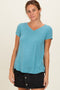 Dusty Teal Basic V-Neck Short Sleeve Top