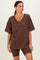 Brown Oversized V-Neck Biker Short Set