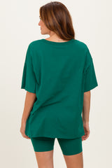 Emerald Green Oversized V-Neck Biker Short Set