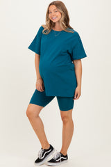 Teal Biker Shorts Maternity Set