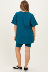Teal Biker Shorts Maternity Set