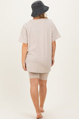 Sand Beige Biker Shorts Maternity Set