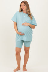 Mint Biker Shorts Maternity Set