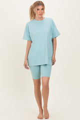 Mint Biker Shorts Maternity Set