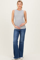 Heather Grey Ribbed High Neck Maternity Tank Top