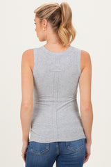 Heather Grey Ribbed High Neck Maternity Tank Top