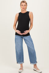 Black Ribbed High Neck Maternity Tank Top