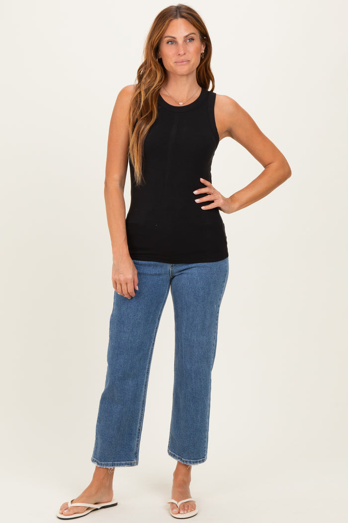 Black Ribbed High Neck Tank Top