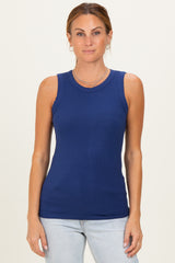 Navy Ribbed High Neck Maternity Tank Top