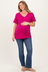 Magenta Oversized V-Neck Short Sleeve Maternity Tee
