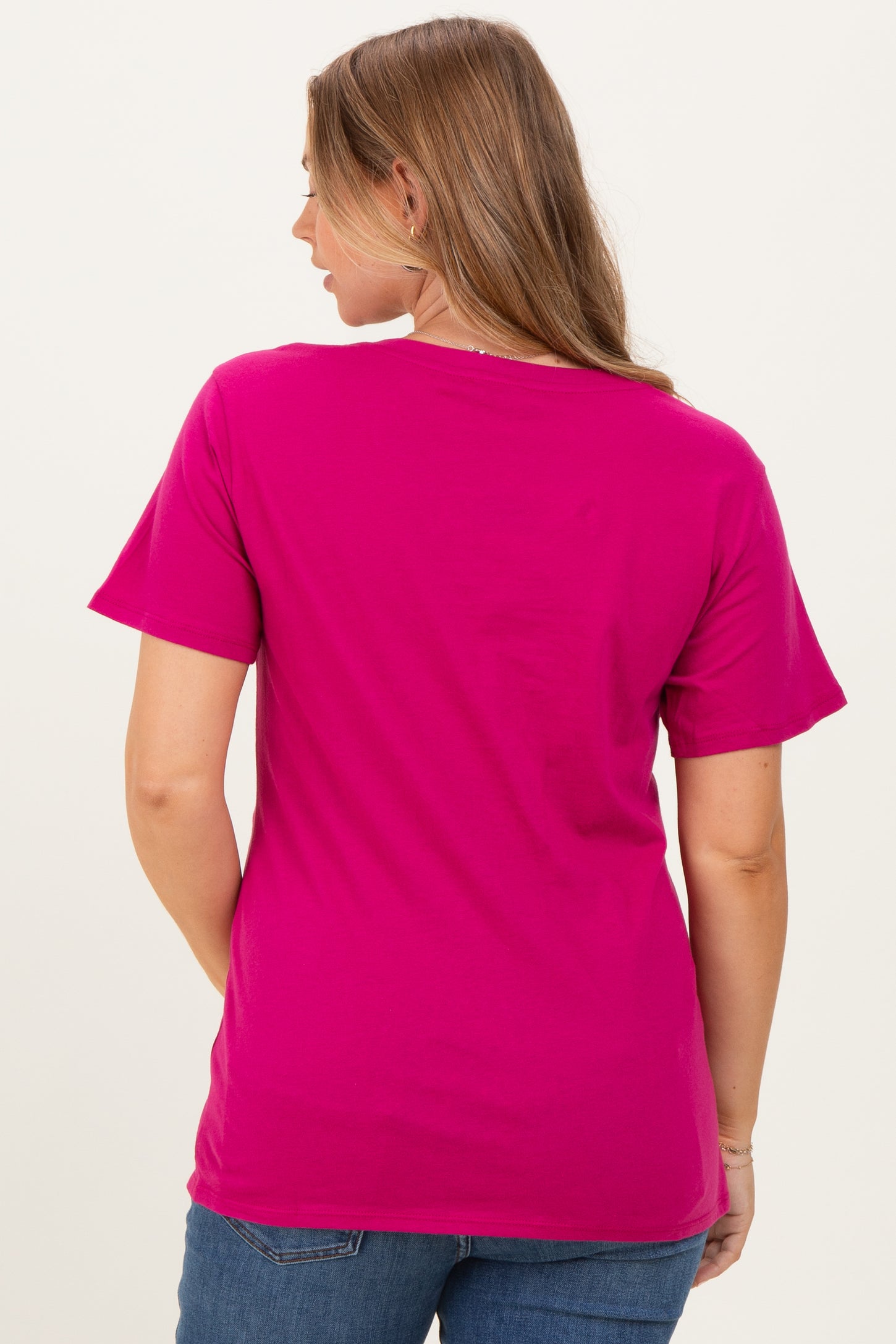 Magenta Oversized V-Neck Short Sleeve Maternity Tee