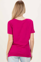 Magenta Oversized V-Neck Short Sleeve Tee