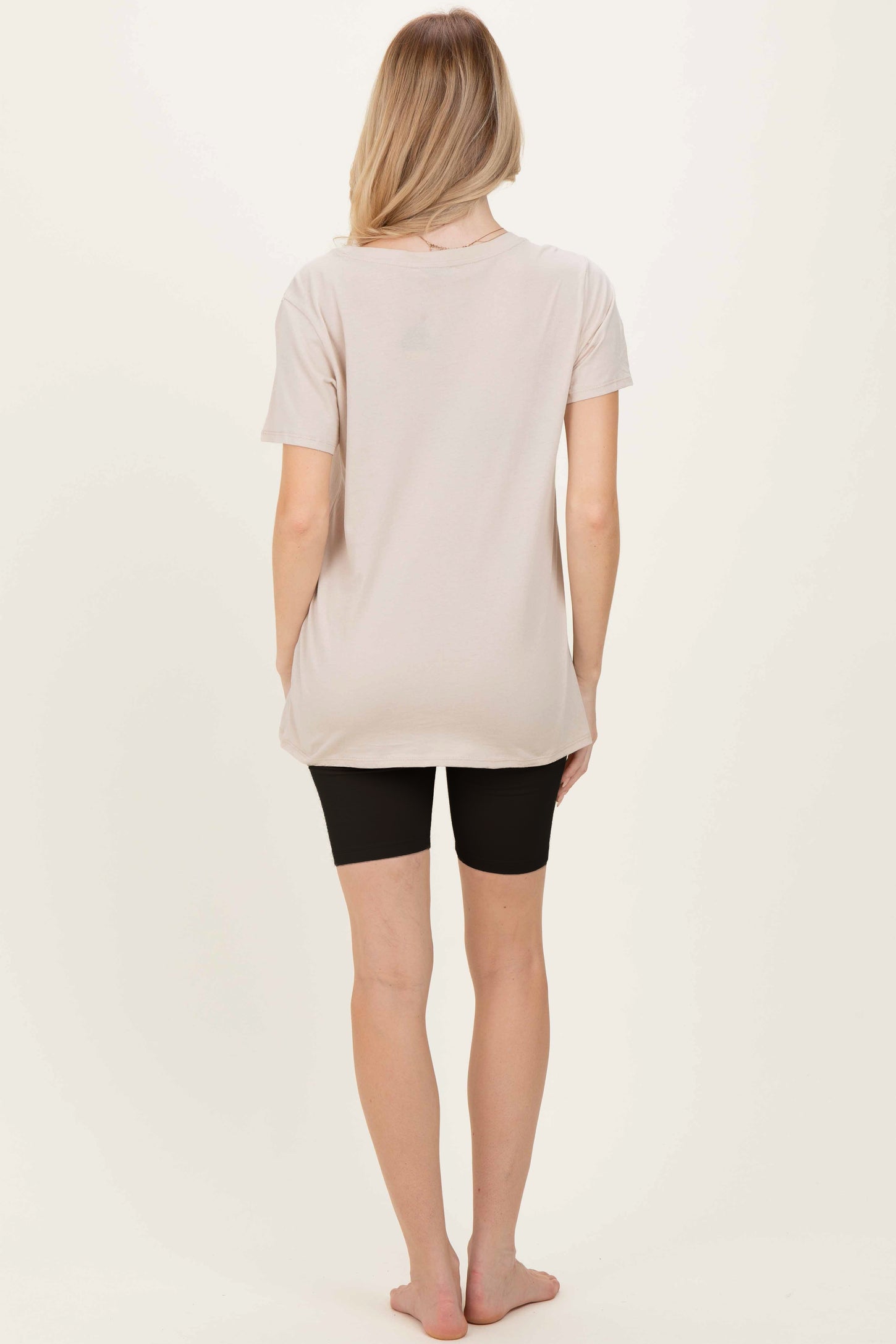 Sand Beige Oversized V-Neck Short Sleeve Tee