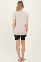 Sand Beige Oversized V-Neck Short Sleeve Tee