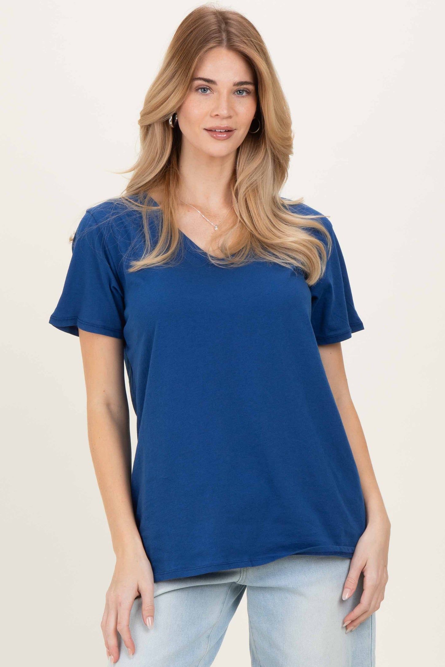 Navy Oversized V-Neck Short Sleeve Maternity Tee