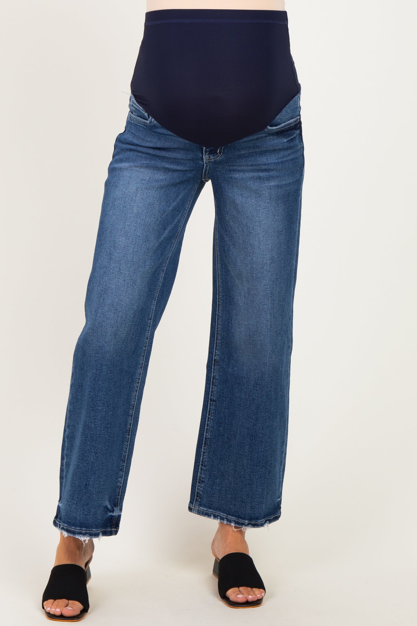 Navy Distressed Ankle Wide Leg Maternity Jeans